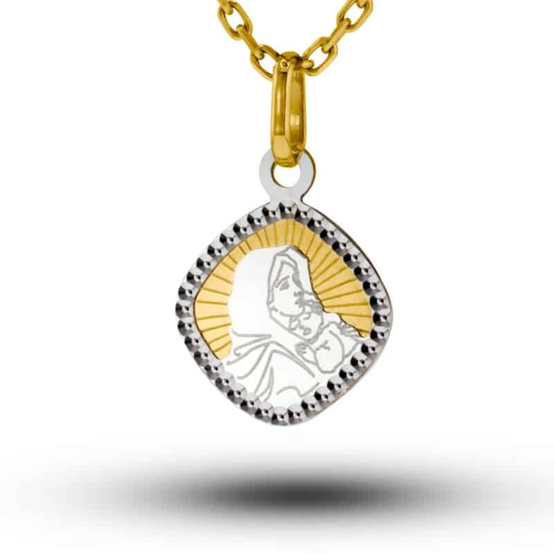 Medalik z żółtego i białego złota Matka Boska z Dzieciątkiem 72472