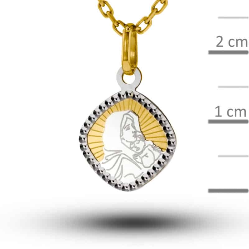 Medalik z żółtego i białego złota Matka Boska z Dzieciątkiem 72472