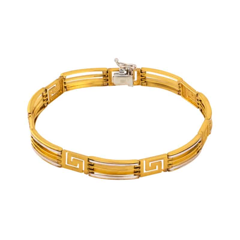 Bransoleta elementowa z żółtego i białego złota grecki wzór 45811