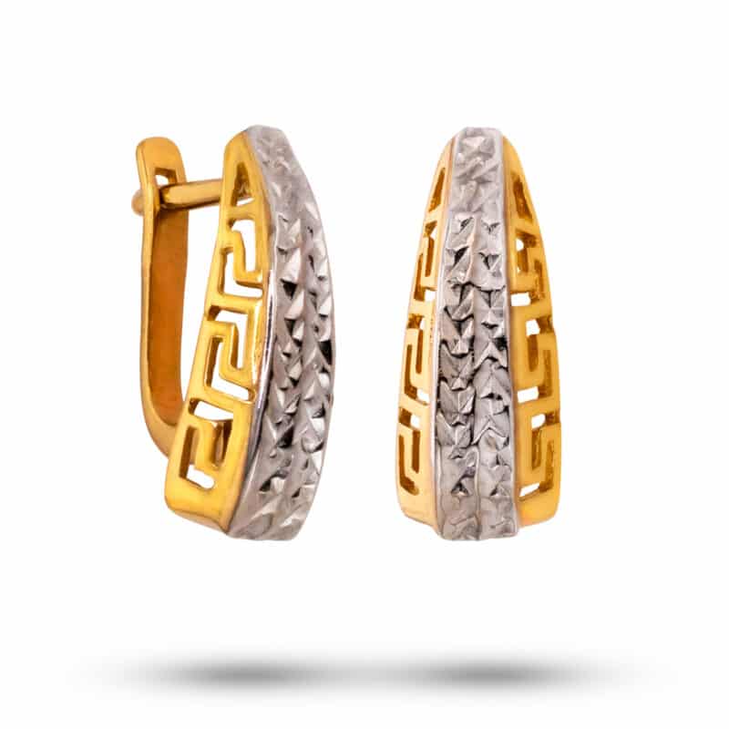 Kolczyki z żółtego i białego złota na zapięciu angielskim- grecki wzór 53429