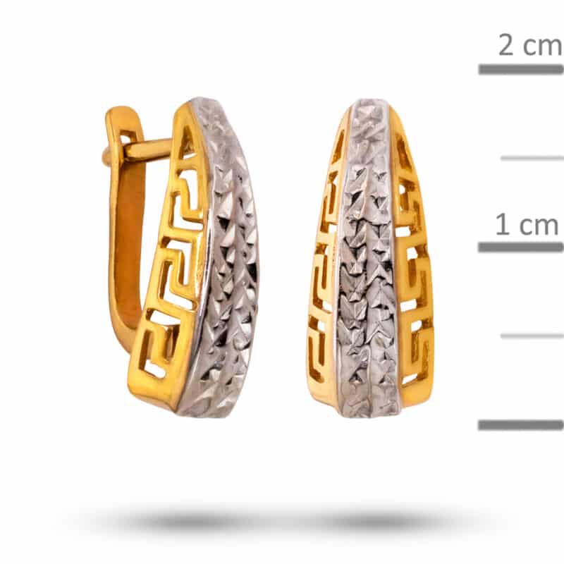 Kolczyki z żółtego i białego złota na zapięciu angielskim- grecki wzór 53429