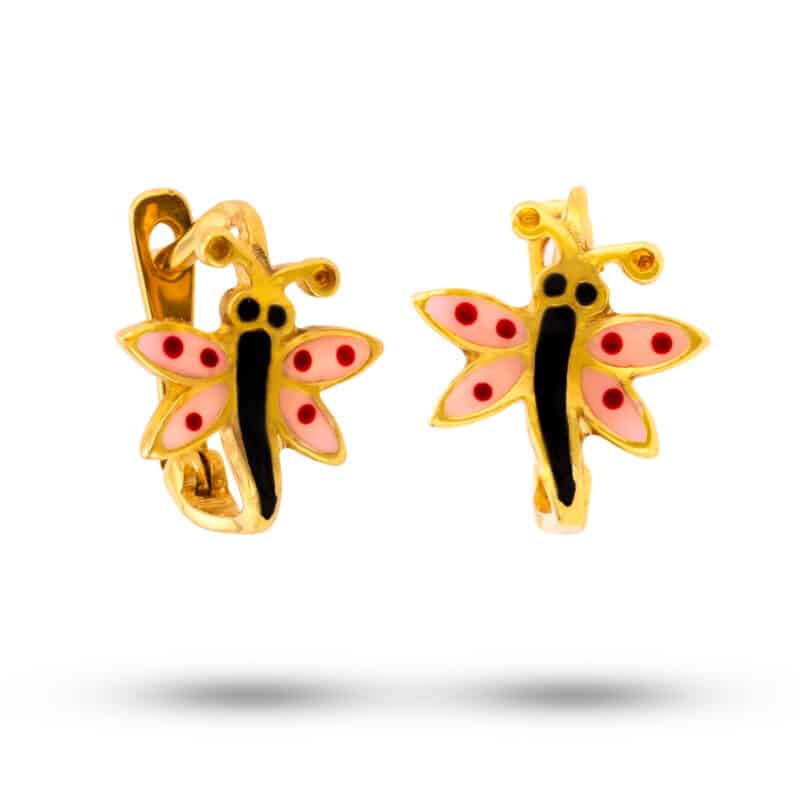 Kolczyki dziecięce złote z emalią na zapięciu angielskim- motylki 57952
