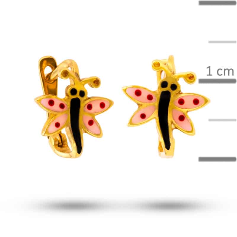 Kolczyki dziecięce złote z emalią na zapięciu angielskim- motylki 57952