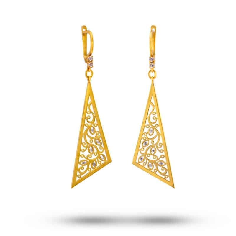 Kolczyki ażurowe wiszące z żółtego złota na zapięciu angielskim 60976