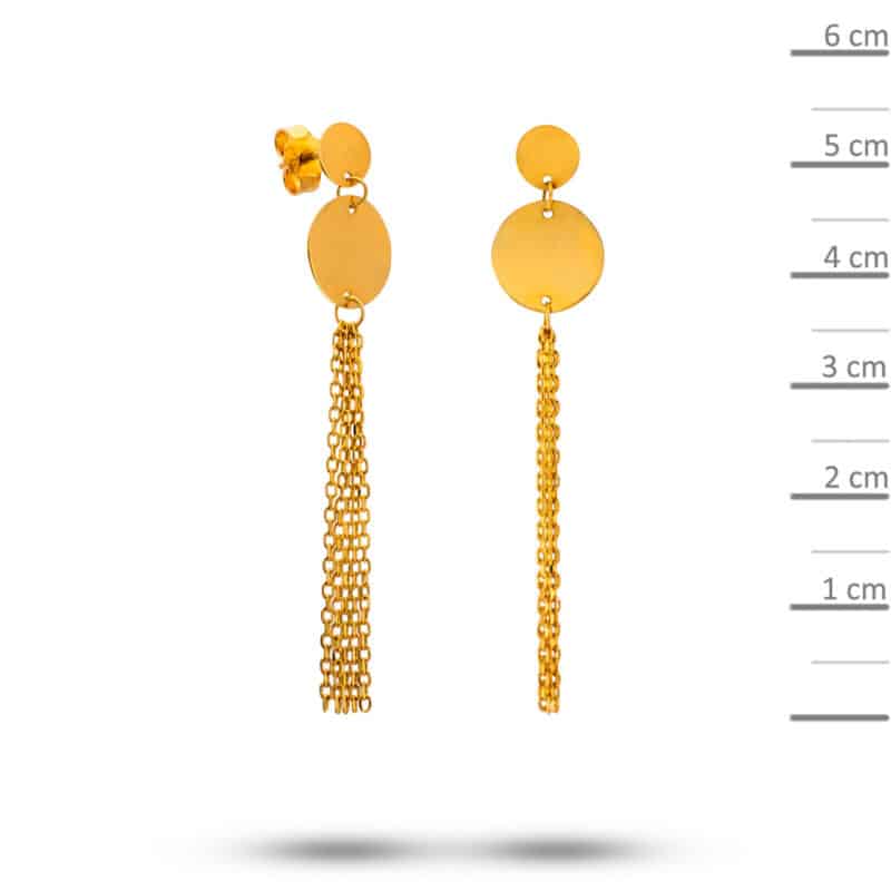 Kolczyki wiszące blaszki z diamentowanymi łańcuszkami z żółtego złota na sztyfcie 76091