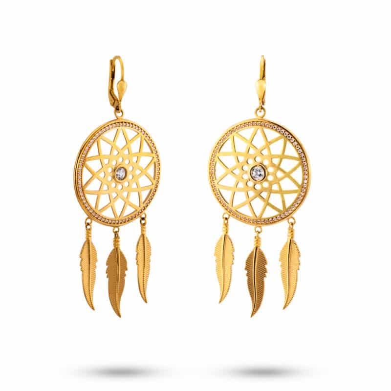 Kolczyki łapacze snów z żółtego złota na francuskim zamku 76350