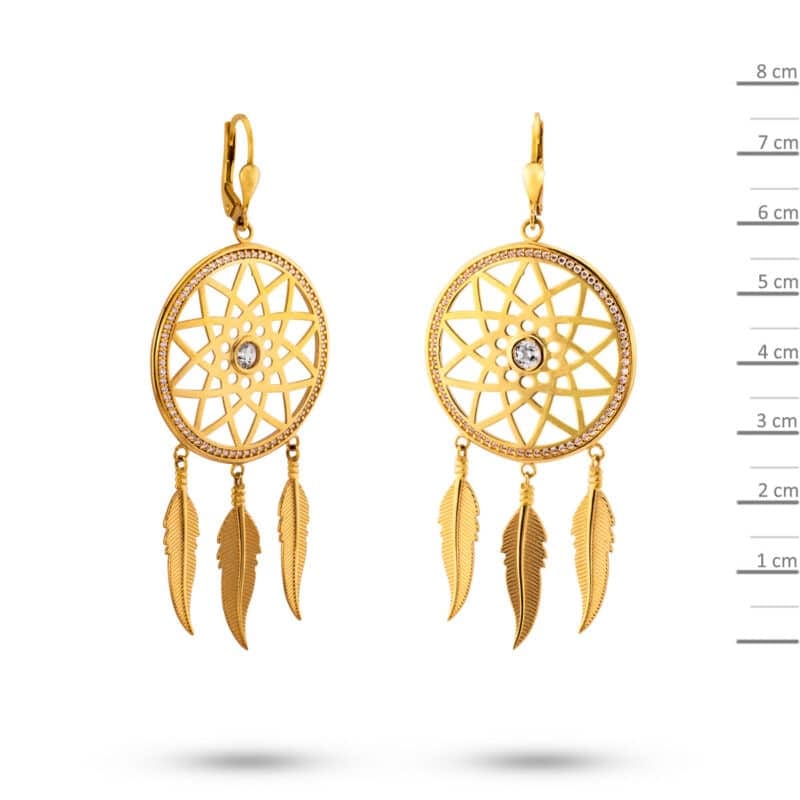 Kolczyki łapacze snów z żółtego złota na francuskim zamku 76350