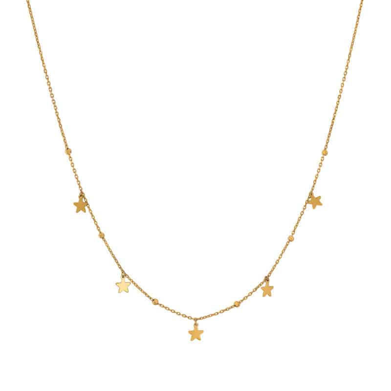 Naszyjnik z żółtego złota- diamentowany kuleczki z gwiazdkami 81845