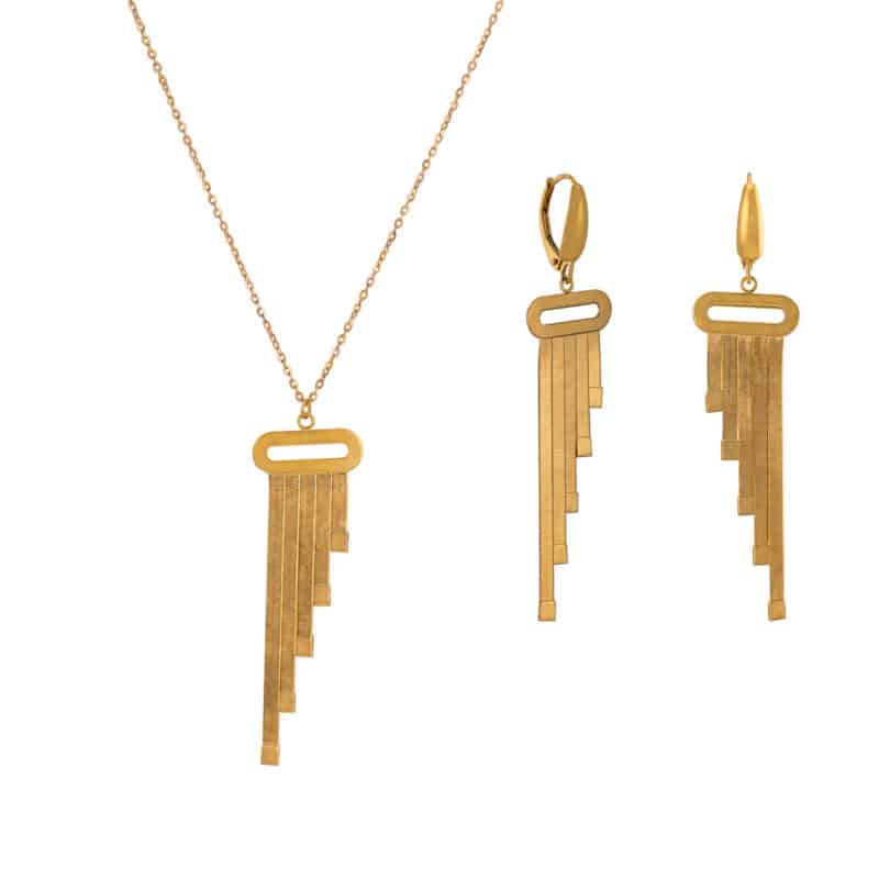 Komplet z żółtego złota z wiszącymi paseczkami 77138