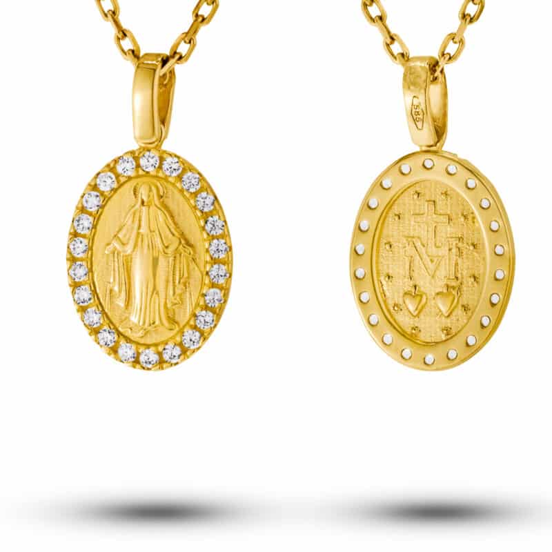 Cudowny Medalik z żółtego złota z cyrkoniami w owalu 79380