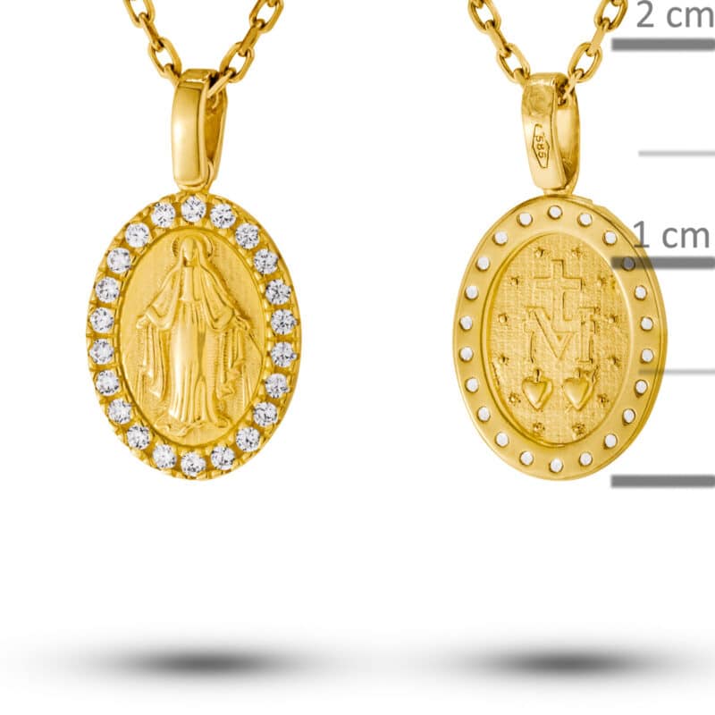 Cudowny Medalik z żółtego złota z cyrkoniami w owalu 79380