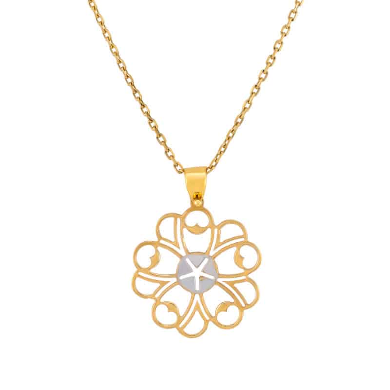 Zawieszka z żółtego i białego złota ażurowy- kwiatek 11151