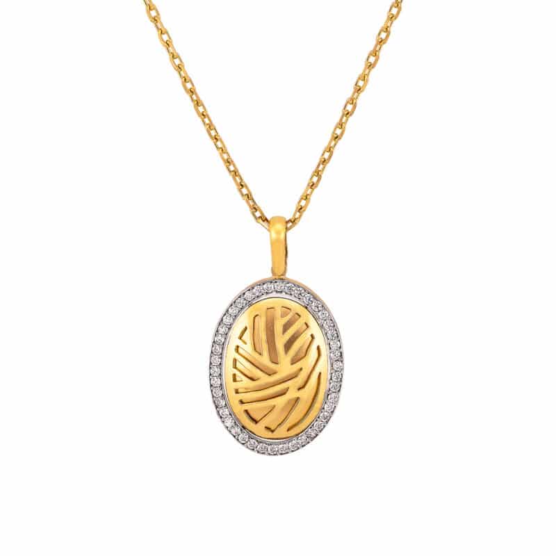 Zawieszka owalna z żółtego złota z cyrkoniami i matem 35942