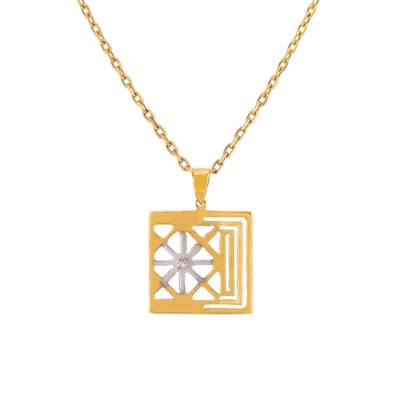 Zawieszka ażurowa z żółtego i białego złota z cyrkonią- kwadrat 44573