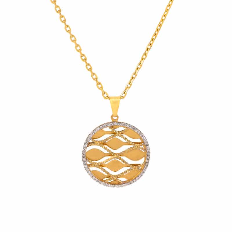 Zawieszka z żółtego złota- ażurowe koło z cyrkoniami 58348