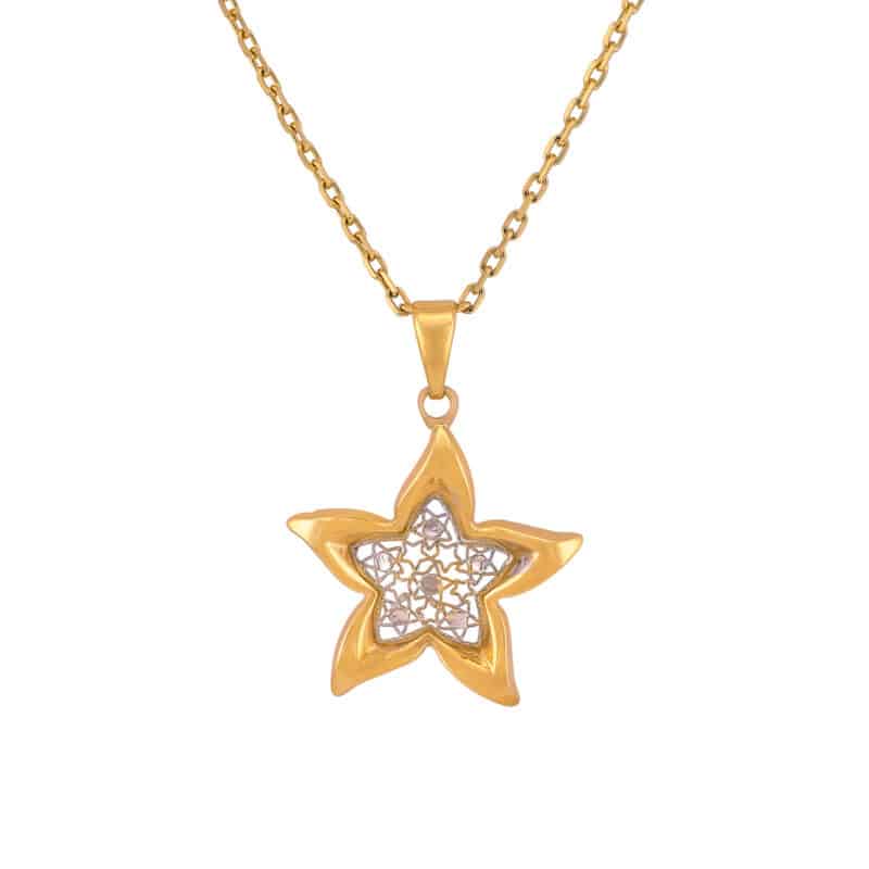 Zawieszka z żółtego i białego złota z ażurowym środkiem- gwiazda 65207