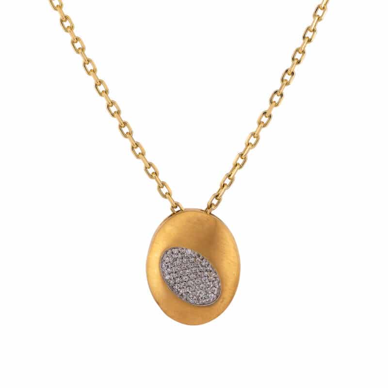 Zawieszka owalna z żółtego złota z cyrkoniami i matem 66198