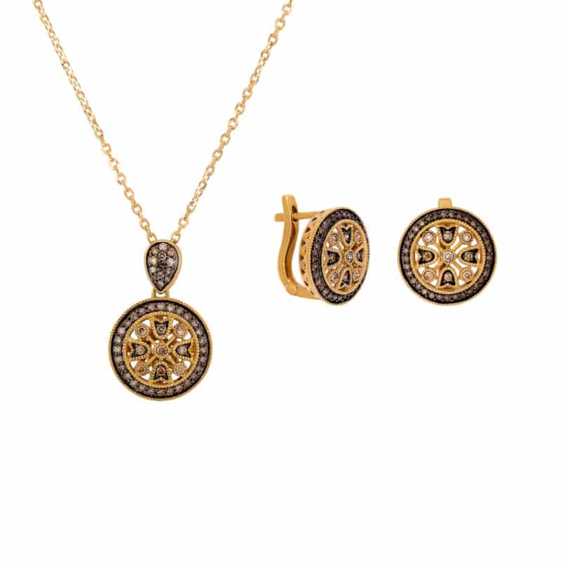 Komplet z żółtego złota z szampańskimi brylantami 77355