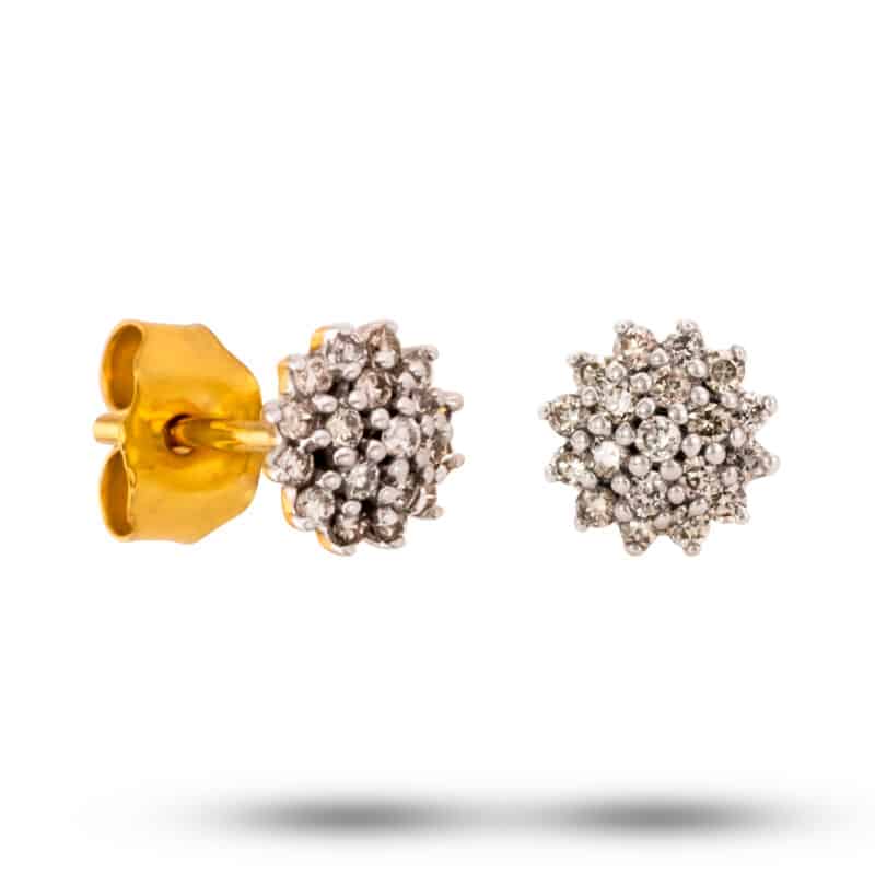 Kolczyki z żółtego i białego złota z brylantami w formie kwiatka na sztyfcie 79575