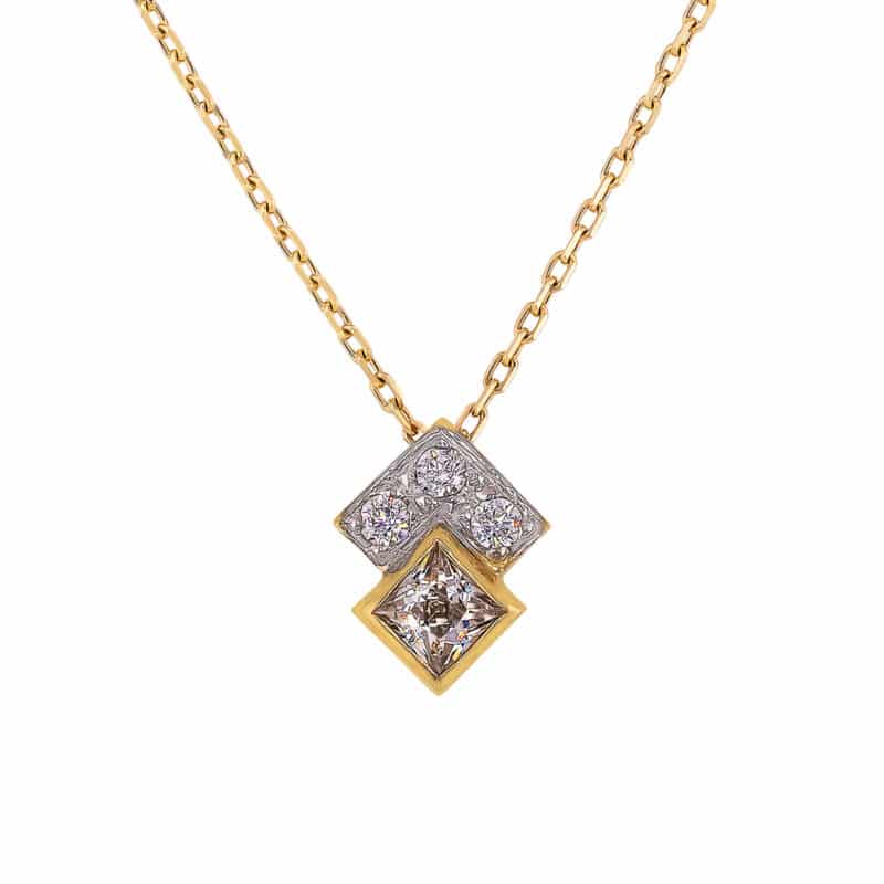 Zawieszka z żółtego i białego złota z cyrkoniami– geometryczna 01897