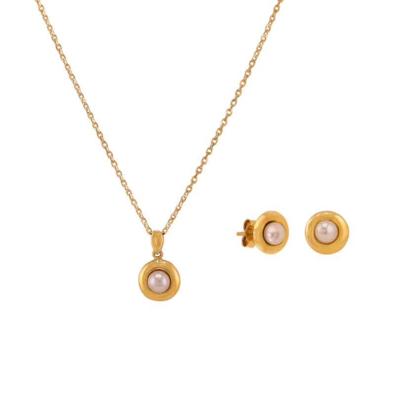 Komplet z żółtego złota z perłą hodowlaną 77198