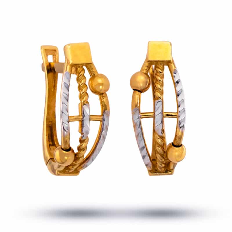 Kolczyki diamentowane z kuleczkami z żółtego i białego złota na angielskim zapięciu 79800