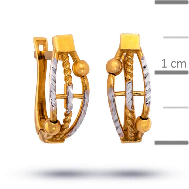 Kolczyki diamentowane z kuleczkami z żółtego i białego złota na angielskim zapięciu 79800