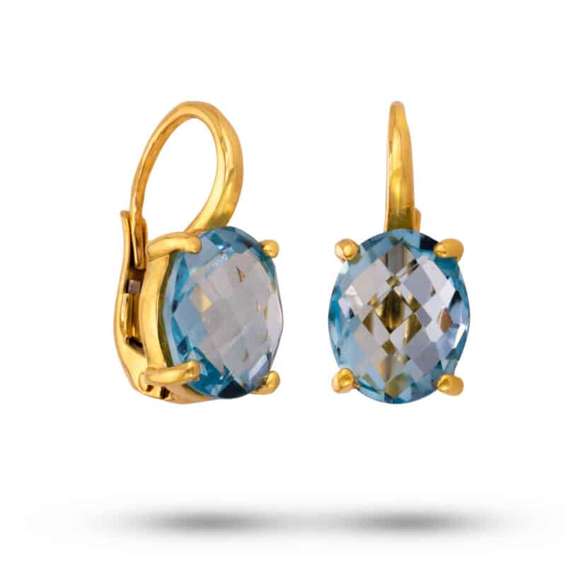 Kolczyki z żółtego złota z niebieskimi cyrkoniami na francuskim zamku 80099