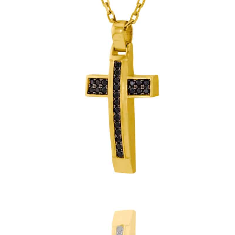 Krzyżyk z żółtego złota z czarnymi cyrkoniami 79997