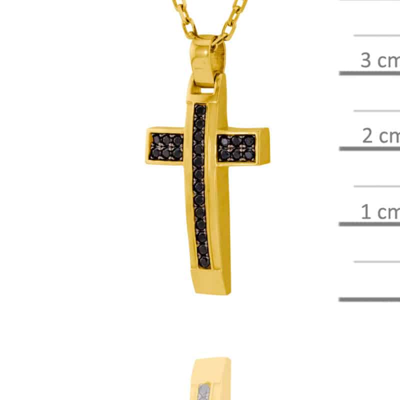 Krzyżyk z żółtego złota z czarnymi cyrkoniami 79997