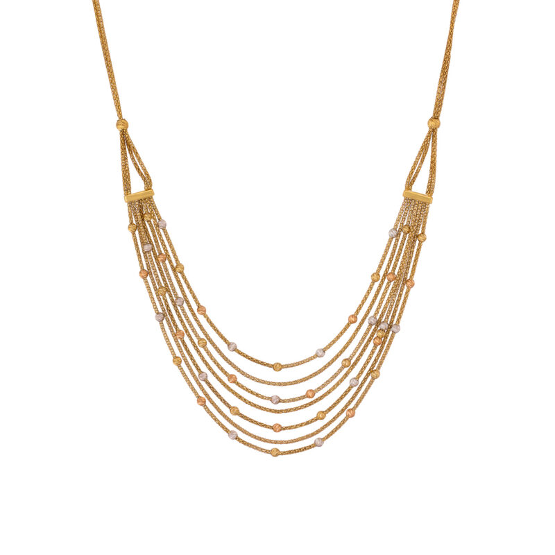 Złoty komplet z żółtego białego i różowego złota z diamentowanymi kuleczkami 80025