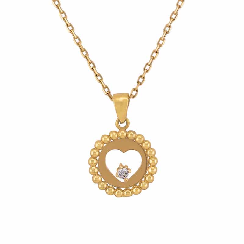 Zawieszka z żółtego złota serduszko z cyrkonią w oprawie z kuleczek 79865