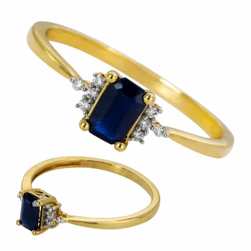 Pierścionek z żółtego złota z szafirem 0,51ct i brylantami 80770