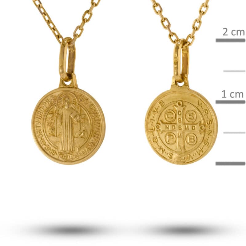 Medalik z żółtego złota Świętego Benedykta w kole 53288