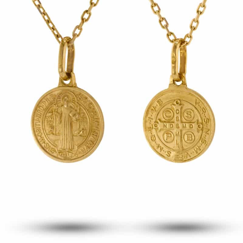 Medalik z żółtego złota Świętego Benedykta w kole 53288