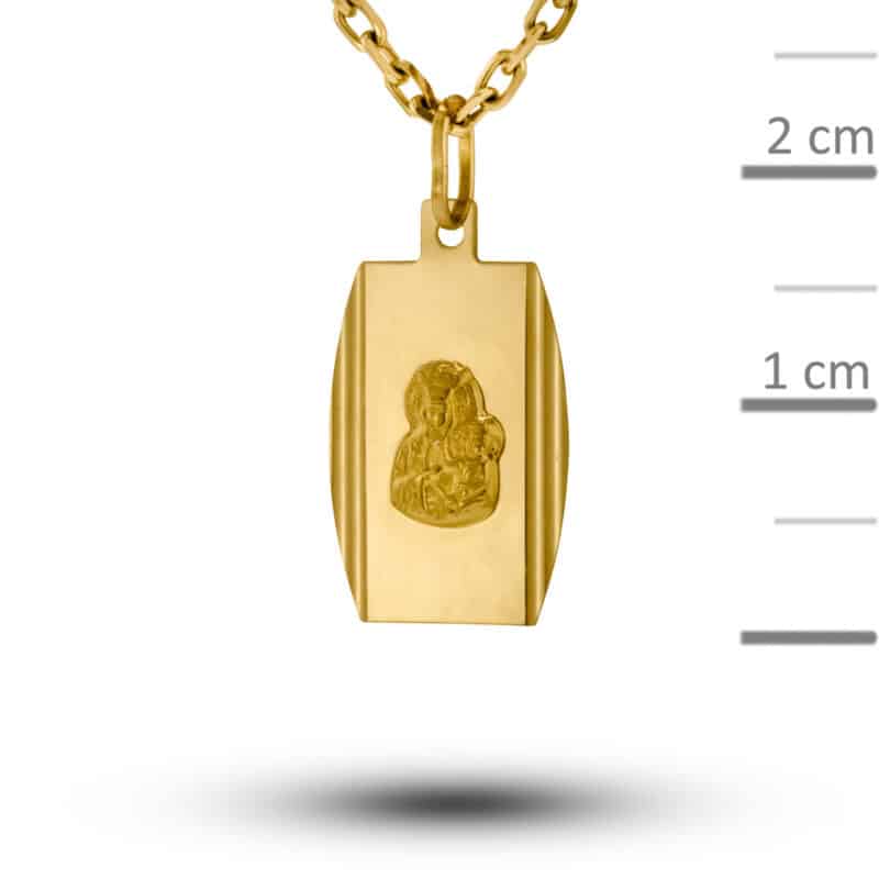 Medalik z żółtego złota Matka Boska Częstochowska w prostokącie 78242