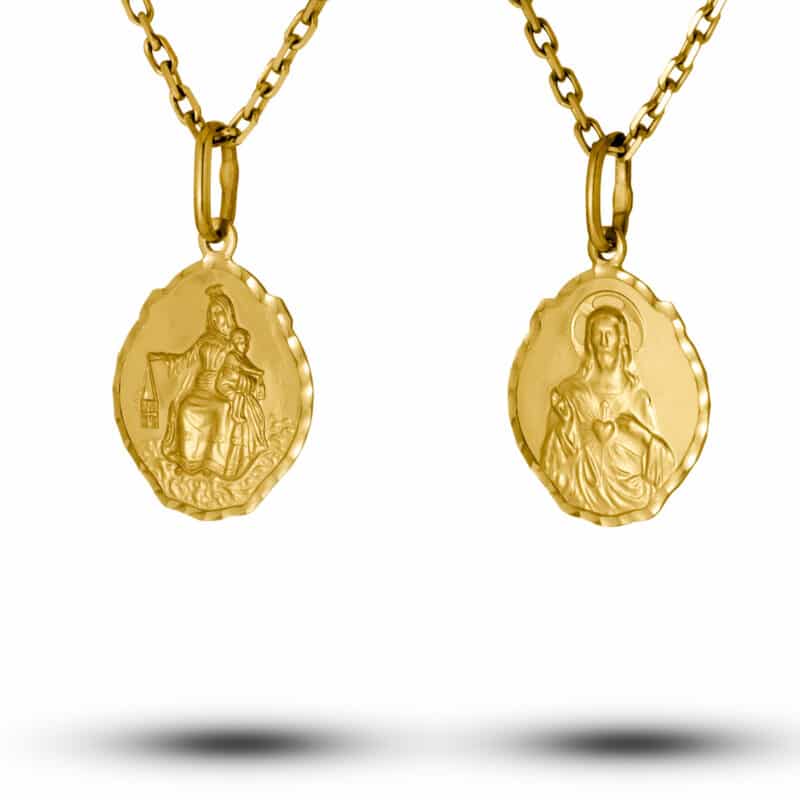 Medalik z żółtego złota z dodatkiem matu i diamentowanymi brzegami- Szkaplerz 78935