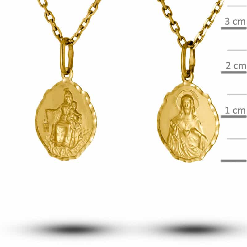 Medalik z żółtego złota z dodatkiem matu i diamentowanymi brzegami- Szkaplerz 78935