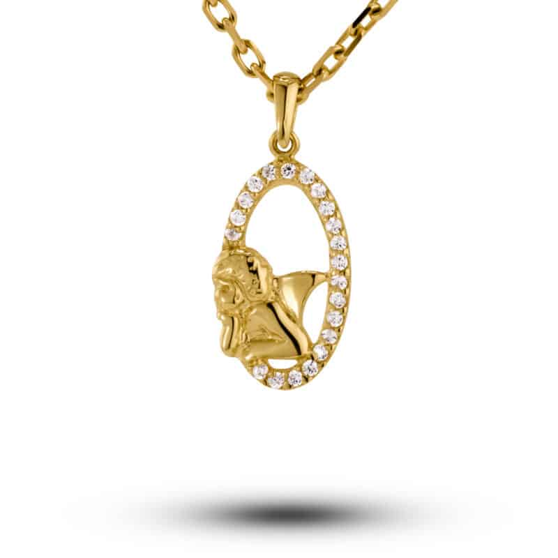 Złoty medalik aniołek w owalu z cyrkoniami 80088