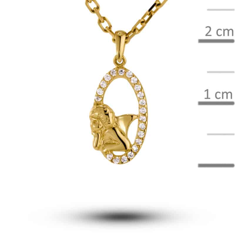 Złoty medalik aniołek w owalu z cyrkoniami 80088