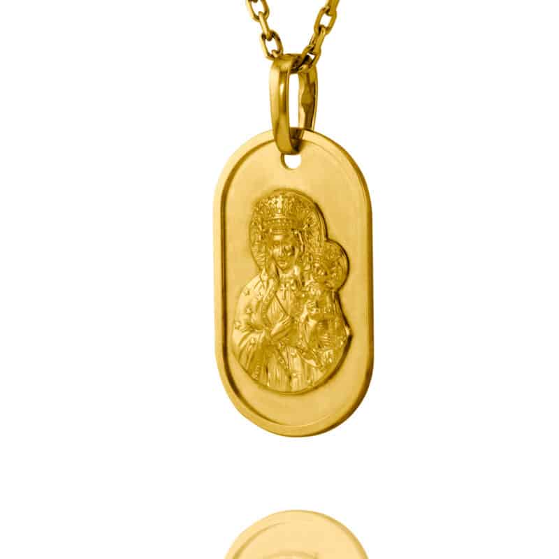 Medalik z żółtego złota Matka Boska Częstochowska z matem 76735