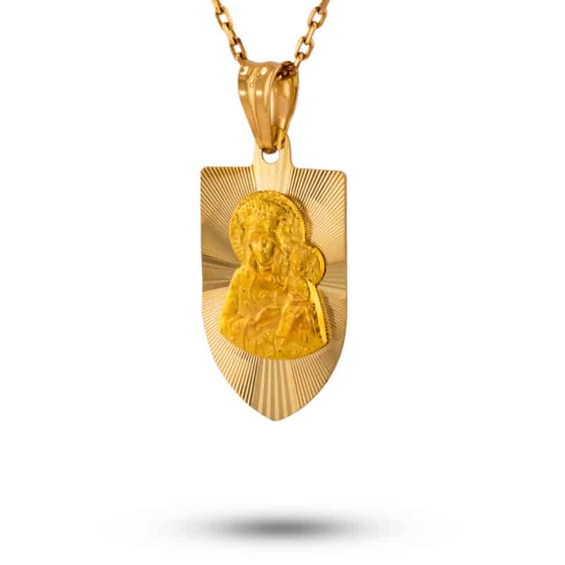 Medalik z żółtego złota Matka Boska Częstochowska diamentowana 81207