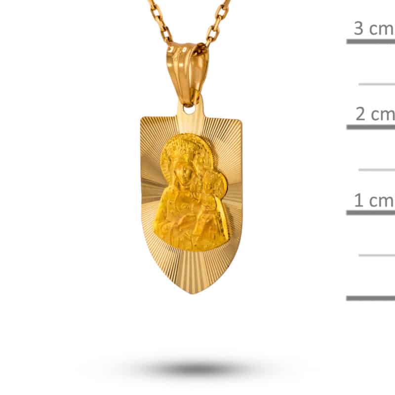 Medalik z żółtego złota Matka Boska Częstochowska diamentowana 81207