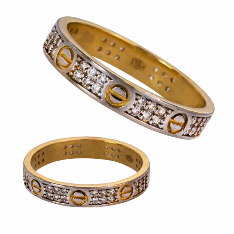 Pierścionek obrączkowy z żółtego złota z cyrkoniami 70809