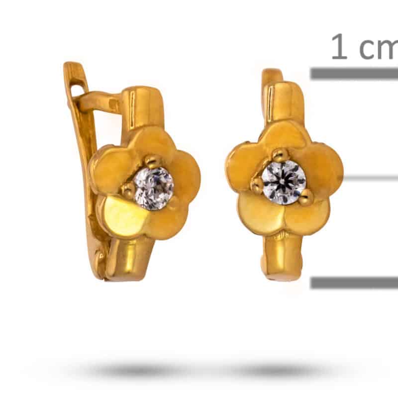 Kolczyki z żółtego złota kwiatki z cyrkonią na zapięciu angielskim 81485