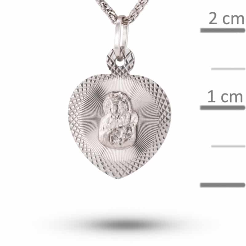 Medalik z białego złota Matka Boska Częstochowska w diamentowanym sercu 81386