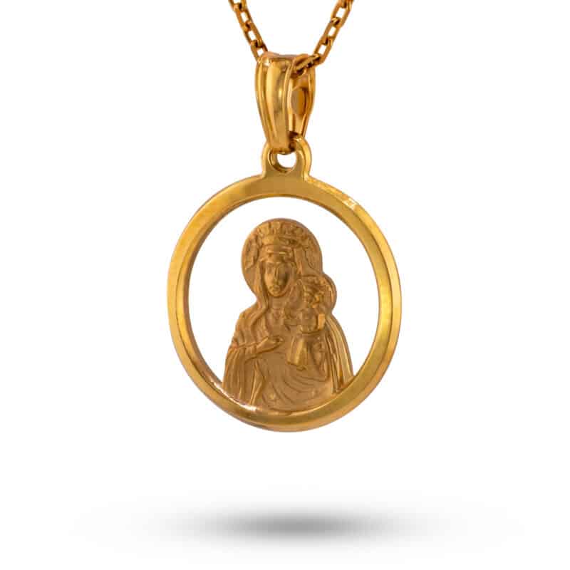 Medalik z żółtego złota Matka Boska Częstochowska w kole z matem 81387