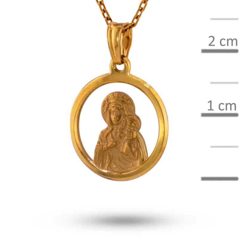 Medalik z żółtego złota Matka Boska Częstochowska w kole z matem 81387