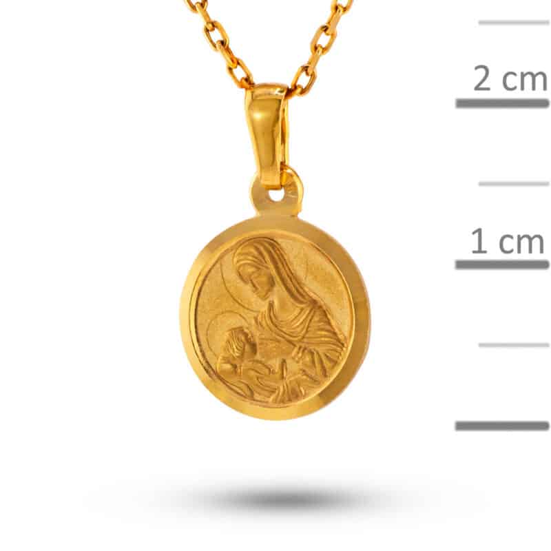 Medalik z żółtego złota Matka Boska karmiąca w kole z matem 81389