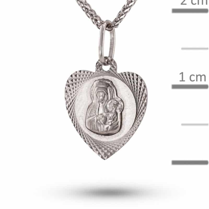 Medalik z białego złota Matka Boska Częstochowska w diamentowanym sercu 81392